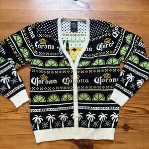 Corona Christmas Feliz Navidad black white varsity cardigan sweater SIZE M